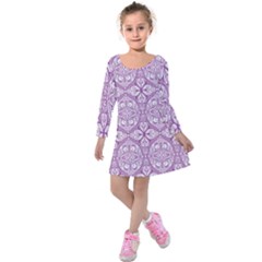 Purple Pattern Oval Kids  Long Sleeve Velvet Dress