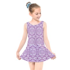 Purple Pattern Oval Kids  Skater Dress Swimsuit by AnkouArts