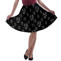 Funny Weird Monster Portrait Motif Pattern A-line Skater Skirt by dflcprintsclothing