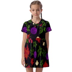 Golden Autumn, Red-yellow Leaves And Flowers  Kids  Asymmetric Collar Dress by Daria3107