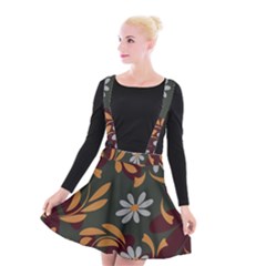 Folk Flowers Pattern Floral Surface Design Suspender Skater Skirt by Eskimos