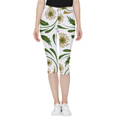 Folk Flowers Pattern Floral Surface Design Inside Out Lightweight Velour Capri Leggings  by Eskimos