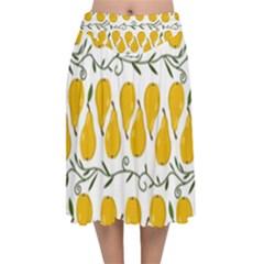 Juicy Yellow Pear Velvet Flared Midi Skirt by SychEva