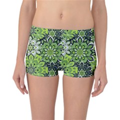 Green Floral Bohemian Vintage Reversible Boyleg Bikini Bottoms by BohoMe