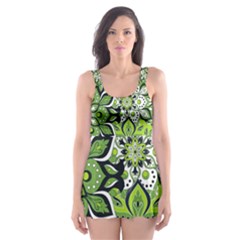 Green Floral Bohemian Vintage Skater Dress Swimsuit by BohoMe