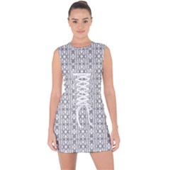 Modern Tribal Black And White Ornate Stripes Lace Up Front Bodycon Dress by dflcprintsclothing