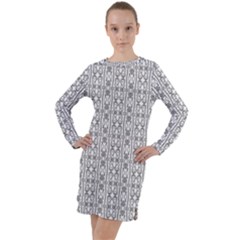 Modern Tribal Black And White Ornate Stripes Long Sleeve Hoodie Dress