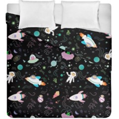 Funny Astronauts, Rockets And Rainbow Space Duvet Cover Double Side (king Size) by SychEva