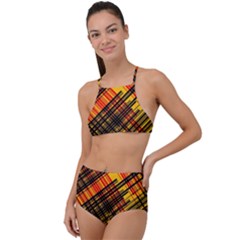 Root Humanity Orange Yellow And Black High Waist Tankini Set by WetdryvacsLair