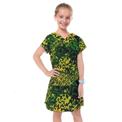 Root Humanity Bar And Qr Code Green And Yellow Doom Kids  Drop Waist Dress by WetdryvacsLair