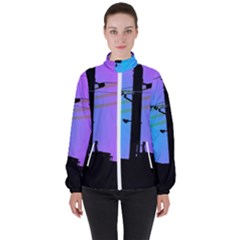 Vaporwave Wires And Transformer Women s High Neck Windbreaker by WetdryvacsLair
