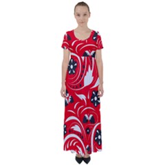 Folk Flowers Pattern  High Waist Short Sleeve Maxi Dress by Eskimos