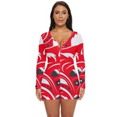 Folk Flowers Pattern  Long Sleeve Boyleg Swimsuit