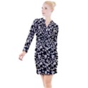 Black and White Bluebells Button Long Sleeve Dress View1