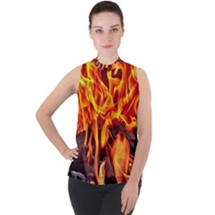 Fire-burn-charcoal-flame-heat-hot Mock Neck Chiffon Sleeveless Top by Sapixe