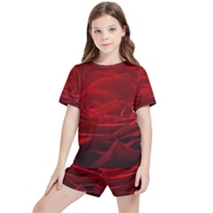 Rose-red-rose-red-flower-petals-waves-glow Kids  Tee And Sports Shorts Set