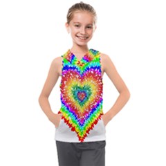 Tie Dye Heart Colorful Prismatic Kids  Sleeveless Hoodie by Sapixe