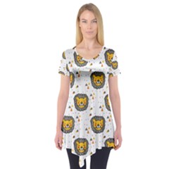 Lion Heads Pattern Design Doodle Short Sleeve Tunic  by Sapixe