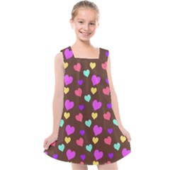 Colorfull Hearts On Choclate Kids  Cross Back Dress by Daria3107