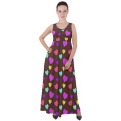 Colorfull Hearts On Choclate Empire Waist Velour Maxi Dress by Daria3107