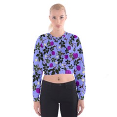 Purple Flower On Lilac Cropped Sweatshirt by Daria3107