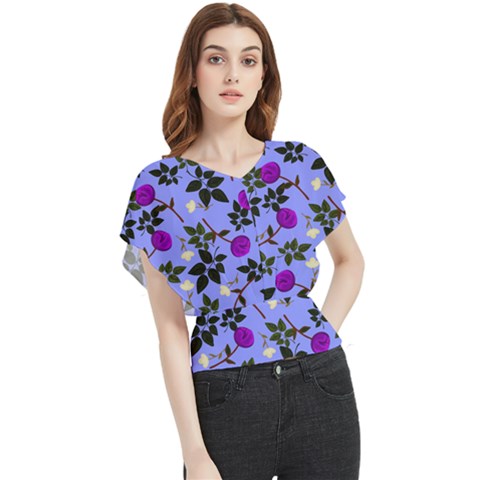 Purple Flower On Lilac Butterfly Chiffon Blouse by Daria3107