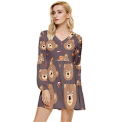 Bears-vector-free-seamless-pattern1 Tiered Long Sleeve Mini Dress