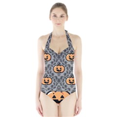 Pumpkin Pattern Halter Swimsuit by NerdySparkleGoth