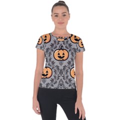 Pumpkin Pattern Short Sleeve Sports Top  by NerdySparkleGoth