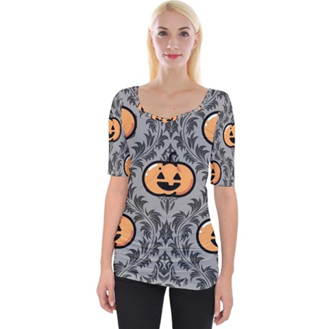 Pumpkin Pattern Wide Neckline Tee by NerdySparkleGoth