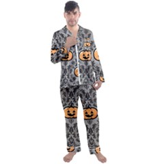 Pumpkin Pattern Men s Long Sleeve Satin Pajamas Set by NerdySparkleGoth