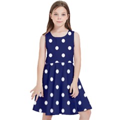 1950 Navy Blue White Dots Kids  Skater Dress