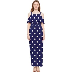 1950 Navy Blue White Dots Draped Sleeveless Chiffon Jumpsuit by SomethingForEveryone