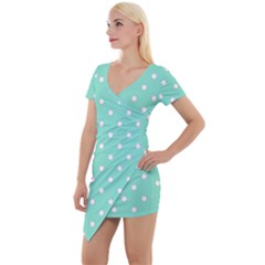 1950 Sea Foam Green White Dots Short Sleeve Asymmetric Mini Dress by SomethingForEveryone