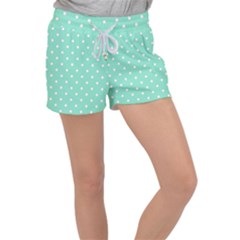 1950 Sea Foam Green White Dots Velour Lounge Shorts by SomethingForEveryone