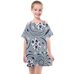 Folk Flowers Pattern Floral Surface Kids  One Piece Chiffon Dress by Eskimos