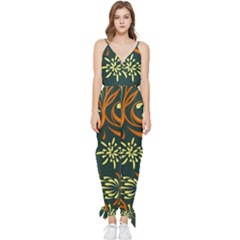 Folk Flowers Pattern Floral Surface Sleeveless Tie Ankle Jumpsuit by Eskimos