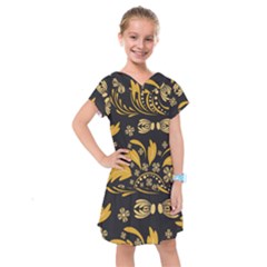 Folk Flowers Pattern Floral Surface Kids  Drop Waist Dress by Eskimos