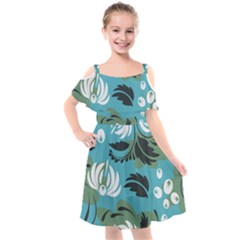 Folk Flowers Pattern Floral Surface Kids  Cut Out Shoulders Chiffon Dress by Eskimos