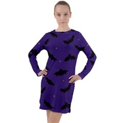 Bats In The Starry Sky Long Sleeve Hoodie Dress by SychEva