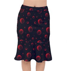 Red Drops On Black Short Mermaid Skirt by SychEva