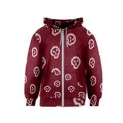 White Skulls On Red Shiny Background Kids  Zipper Hoodie by SychEva