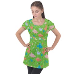 Funny Dinosaur Puff Sleeve Tunic Top by SychEva