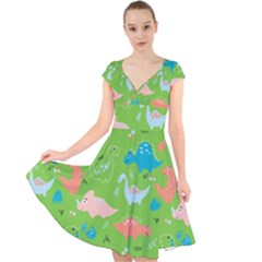 Funny Dinosaur Cap Sleeve Front Wrap Midi Dress by SychEva