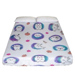 Cute And Funny Purple Hedgehogs On A White Background Fitted Sheet (king Size) by SychEva