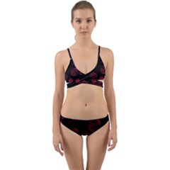 Red Sponge Prints On Black Background Wrap Around Bikini Set by SychEva