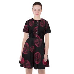 Red Sponge Prints On Black Background Sailor Dress by SychEva