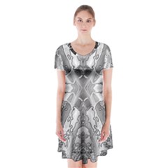 Compressed Carbon Short Sleeve V-neck Flare Dress by MRNStudios