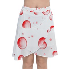 Red Drops On White Background Chiffon Wrap Front Skirt by SychEva