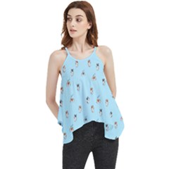 Cute Kawaii Dogs Pattern At Sky Blue Flowy Camisole Tank Top by Casemiro